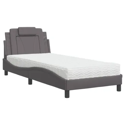 Lit Viana avec matelas gris 80x200 cm similicuir 2