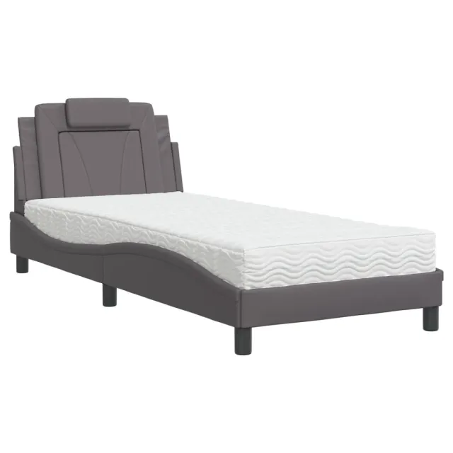 Lit Viana avec matelas gris 80x200 cm similicuir