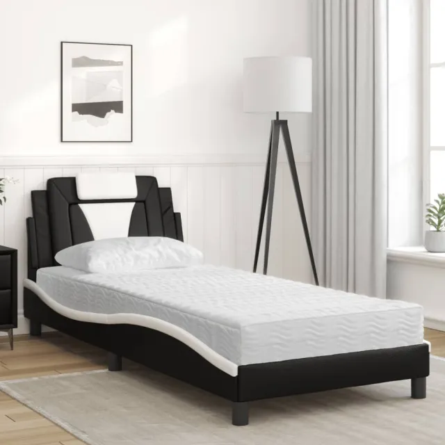 Lit Viana avec matelas noir et blanc 80x200 cm similicuir