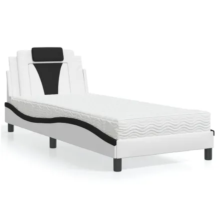 Lit Viana avec matelas blanc et noir 80x200 cm similicuir