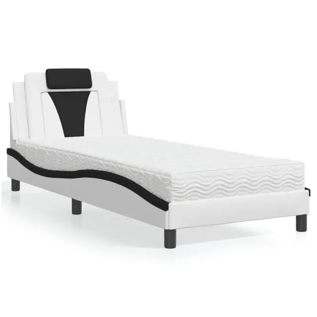Lit Viana avec matelas blanc et noir 80x200 cm similicuir