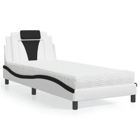 Lit Viana avec matelas blanc et noir 80x200 cm similicuir