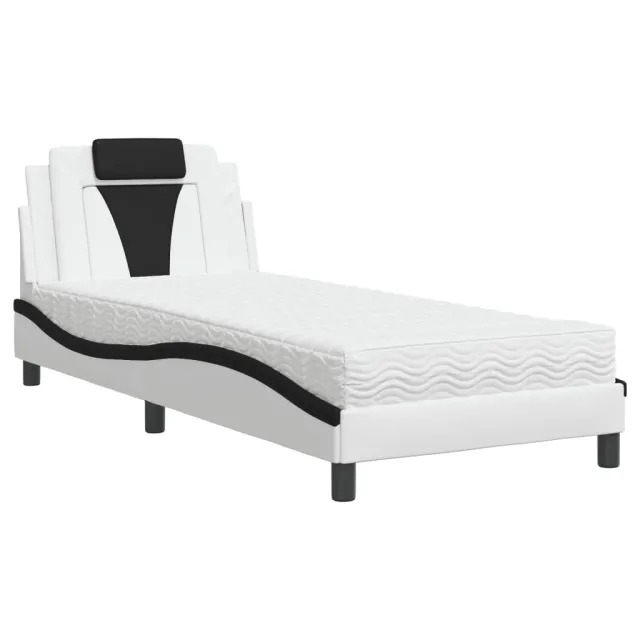 Lit Viana avec matelas blanc et noir 80x200 cm similicuir