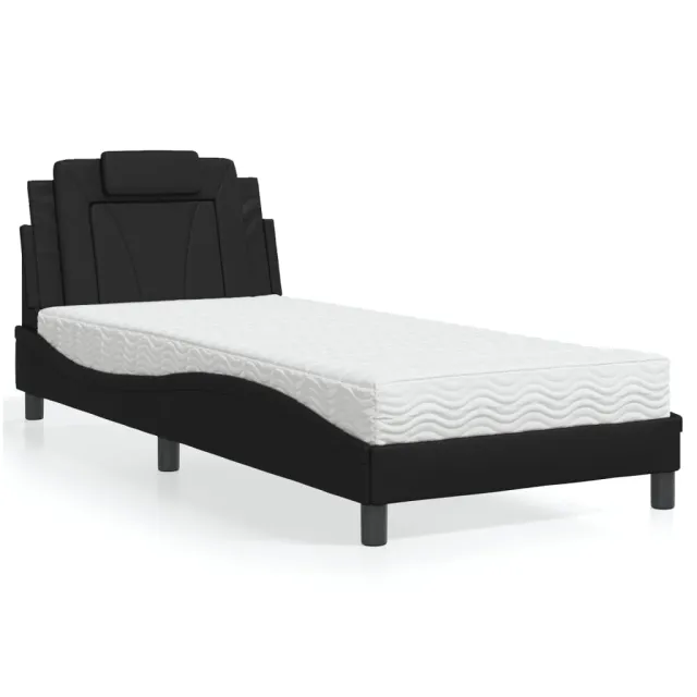 Lit Viana avec matelas noir 90x190 cm similicuir