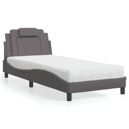 Lit Viana avec matelas gris 90x190 cm similicuir