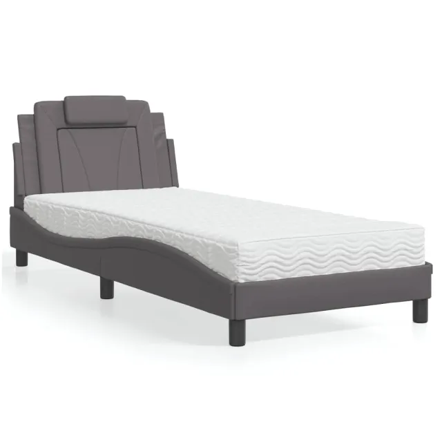 Lit Viana avec matelas gris 90x190 cm similicuir