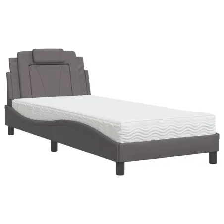 Lit Viana avec matelas gris 90x190 cm similicuir