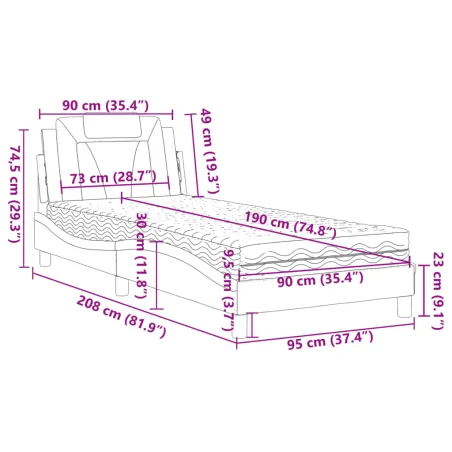 Lit Viana avec matelas gris 90x190 cm similicuir