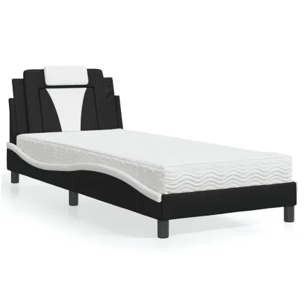 Lit Viana avec matelas noir et blanc 90x190 cm similicuir
