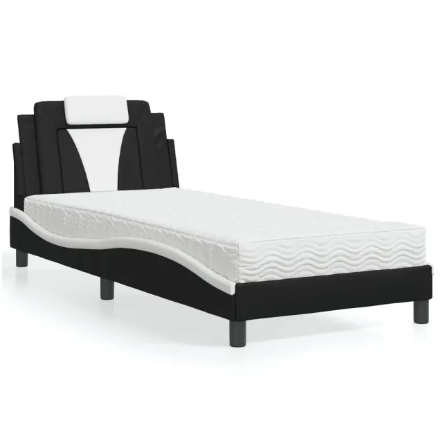 Lit Viana avec matelas noir et blanc 90x190 cm similicuir