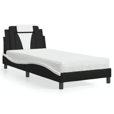 Lit Viana avec matelas noir et blanc 90x190 cm similicuir