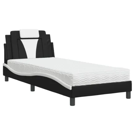 Lit Viana avec matelas noir et blanc 90x190 cm similicuir 2