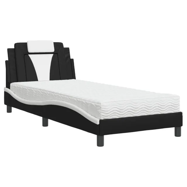 Lit Viana avec matelas noir et blanc 90x190 cm similicuir