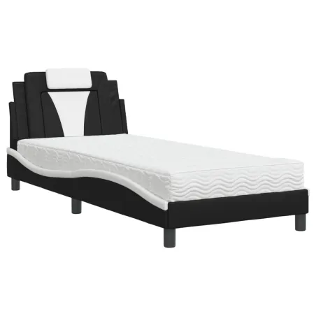 Lit Viana avec matelas noir et blanc 90x190 cm similicuir