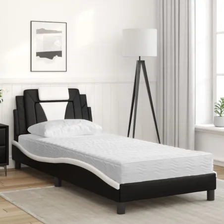 Lit Viana avec matelas noir et blanc 90x190 cm similicuir