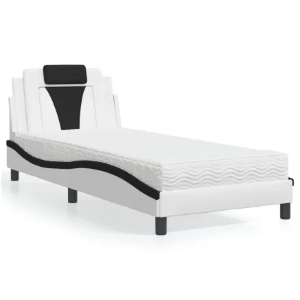 Lit Viana avec matelas blanc et noir 90x190 cm similicuir
