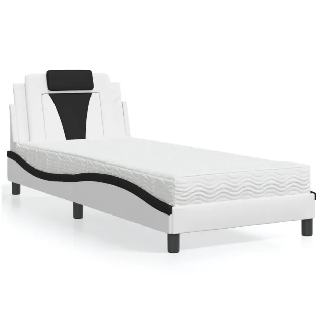 Lit Viana avec matelas blanc et noir 90x190 cm similicuir