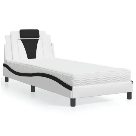 Lit Viana avec matelas blanc et noir 90x190 cm similicuir