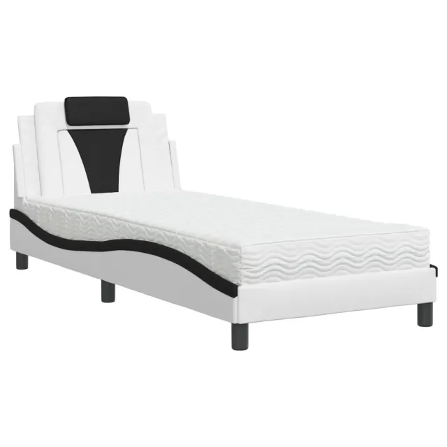 Lit Viana avec matelas blanc et noir 90x190 cm similicuir