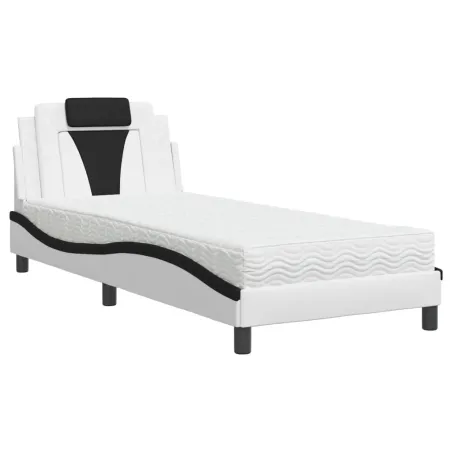 Lit Viana avec matelas blanc et noir 90x190 cm similicuir