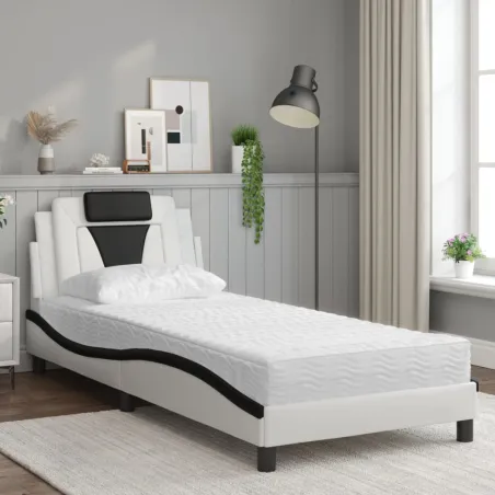 Lit Viana avec matelas blanc et noir 90x190 cm similicuir