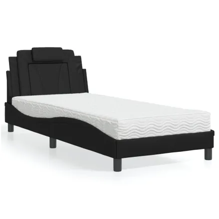 Lit Viana avec matelas noir 90x200 cm similicuir