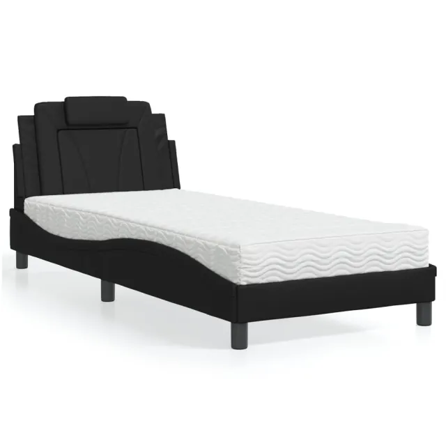Lit Viana avec matelas noir 90x200 cm similicuir