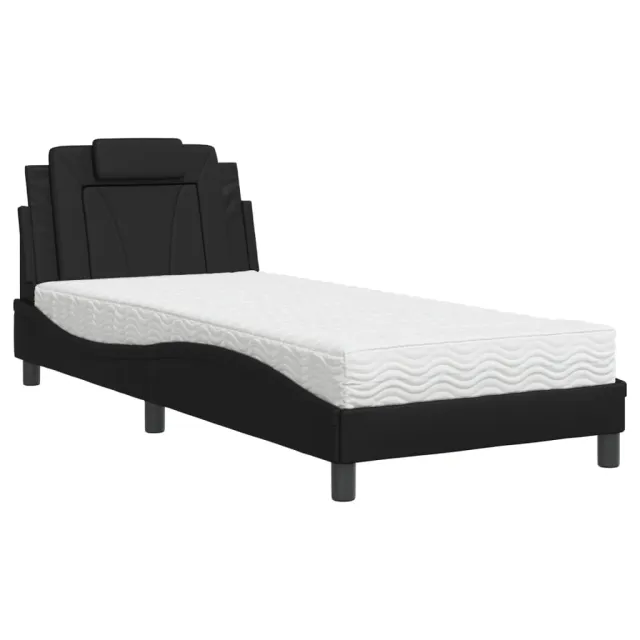 Lit Viana avec matelas noir 90x200 cm similicuir