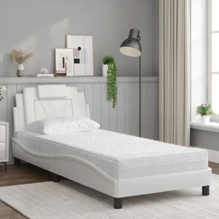 Lit Viana avec matelas blanc 90x200 cm similicuir