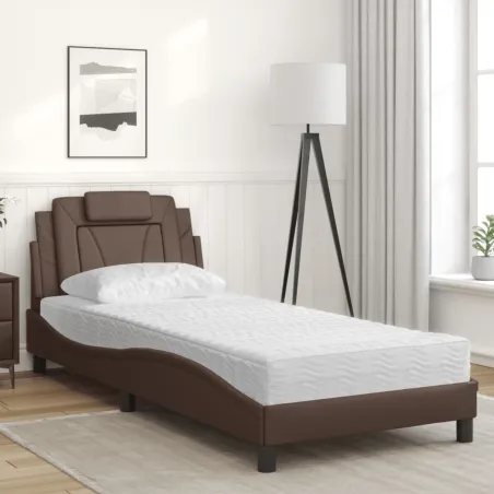 Lit Viana avec matelas marron 90x200 cm similicuir