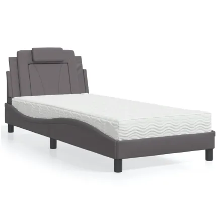 Lit Viana avec matelas gris 90x200 cm similicuir