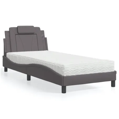Lit Viana avec matelas gris 90x200 cm similicuir