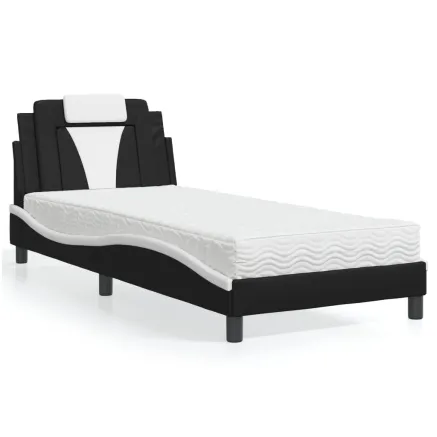 Lit Viana avec matelas noir et blanc 90x200 cm similicuir