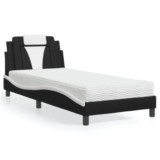 Lit Viana avec matelas noir et blanc 90x200 cm similicuir