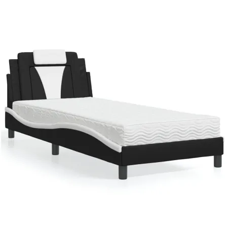 Lit Viana avec matelas noir et blanc 90x200 cm similicuir