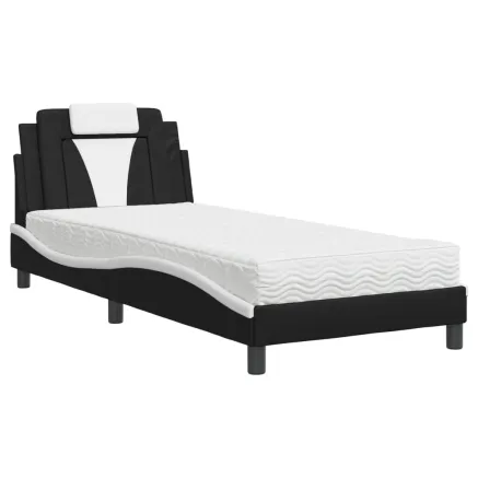 Lit Viana avec matelas noir et blanc 90x200 cm similicuir 2