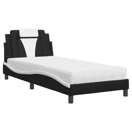 Lit Viana avec matelas noir et blanc 90x200 cm similicuir