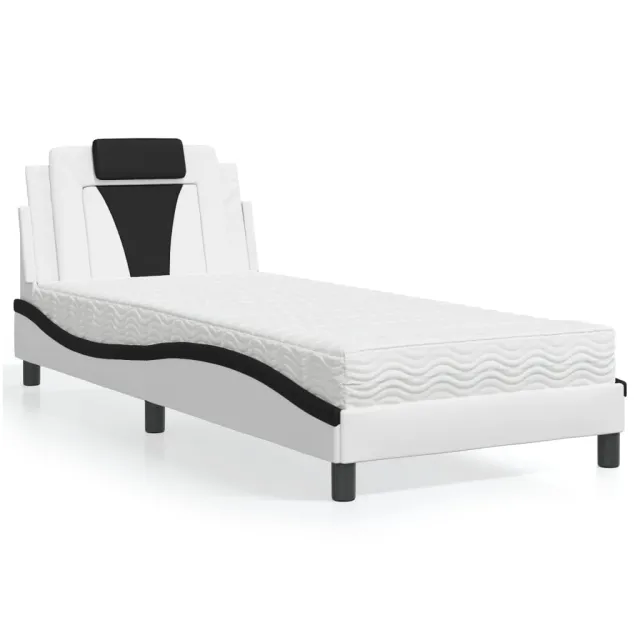 Lit Viana avec matelas blanc et noir 90x200 cm similicuir