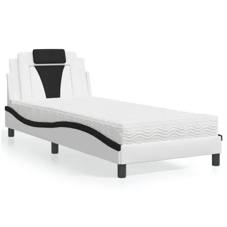 Lit Viana avec matelas blanc et noir 90x200 cm similicuir
