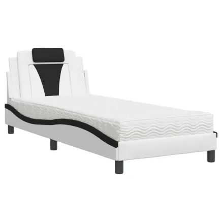 Lit Viana avec matelas blanc et noir 90x200 cm similicuir 2