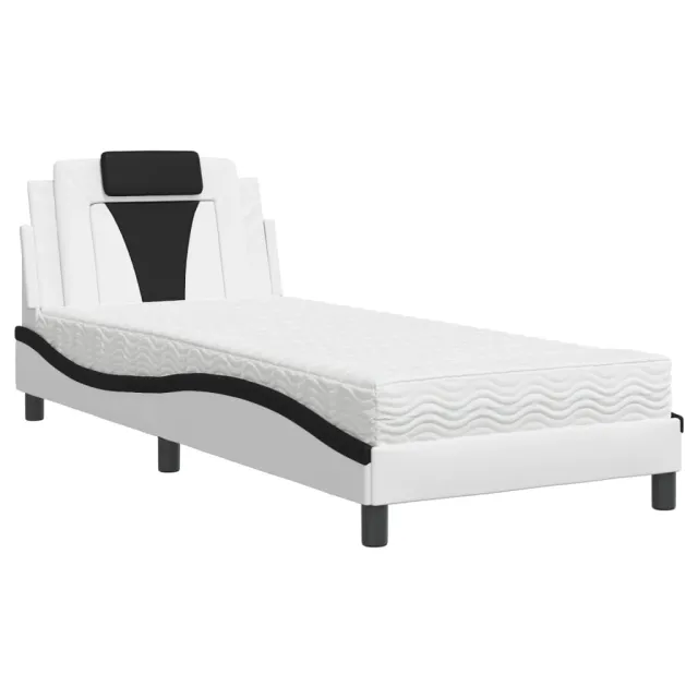 Lit Viana avec matelas blanc et noir 90x200 cm similicuir