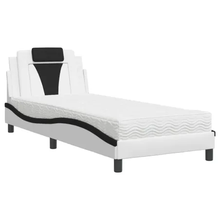 Lit Viana avec matelas blanc et noir 90x200 cm similicuir