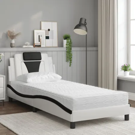 Lit Viana avec matelas blanc et noir 90x200 cm similicuir