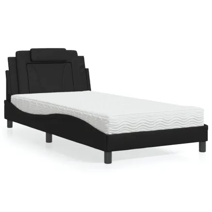 Lit Viana avec matelas noir 100x200 cm similicuir