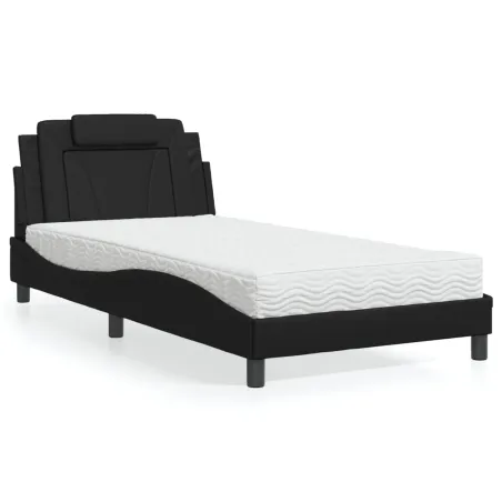 Lit Viana avec matelas noir 100x200 cm similicuir