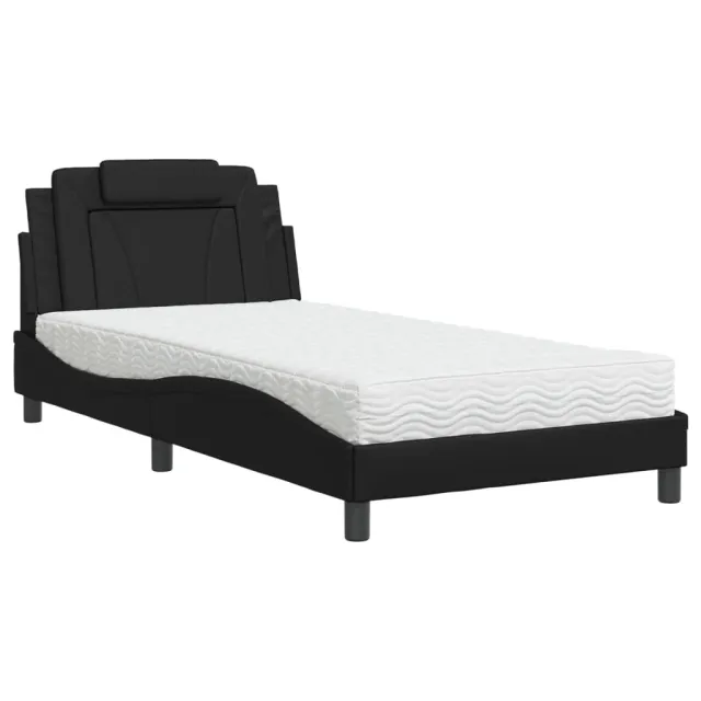 Lit Viana avec matelas noir 100x200 cm similicuir