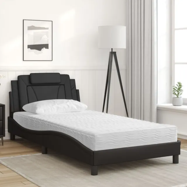 Lit Viana avec matelas noir 100x200 cm similicuir