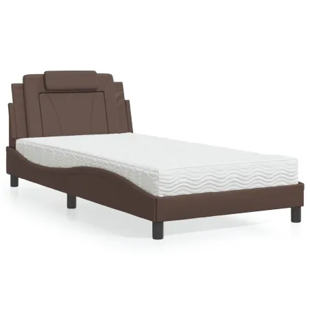 Lit Viana avec matelas marron 100x200 cm similicuir