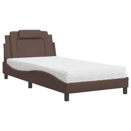 Lit Viana avec matelas marron 100x200 cm similicuir