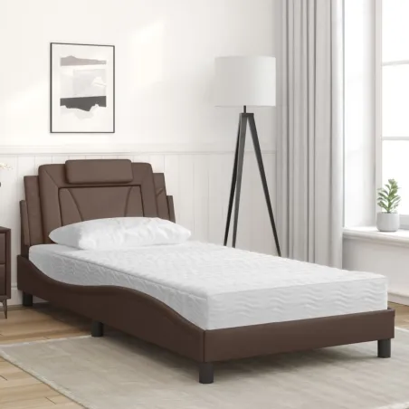 Lit Viana avec matelas marron 100x200 cm similicuir